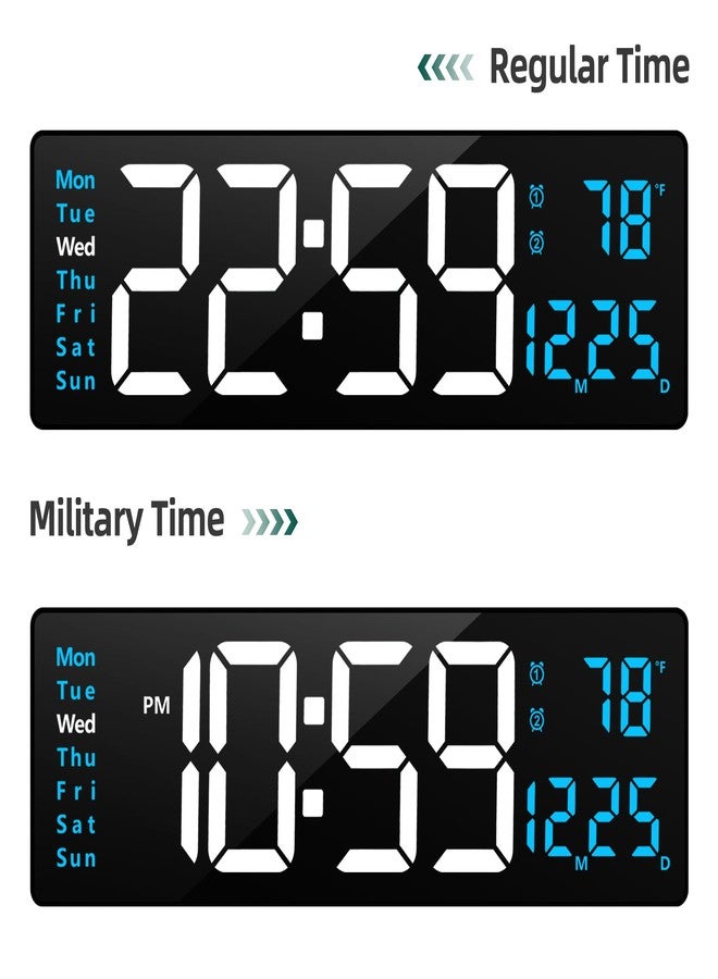 LEIKE 16" Large Digital Wall Clock Timer,Remote Control,2 Alarms, LED Display,Auto DST,Temperature,Modern Night Light Clock for Living Room,Bedroom,Desk,Mounted Decor(Black,White Blue LED) - Image 4